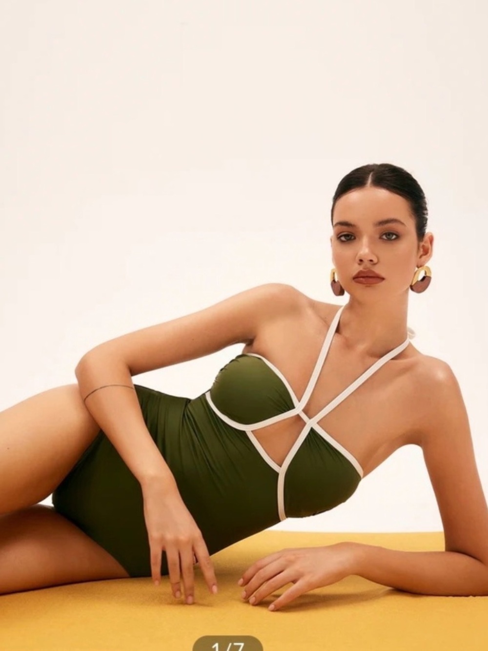 Commense Olive Green One-Piece Swimsuit with White Trim